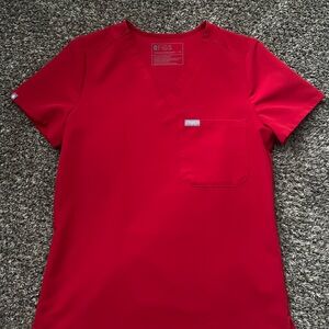 Figs Women’s XSmall Vivid Red V-Neck Scrub Top